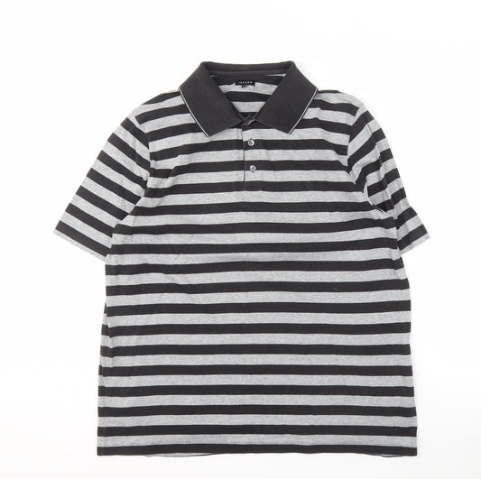 Jaeger Men's Black Striped Polo, Size L