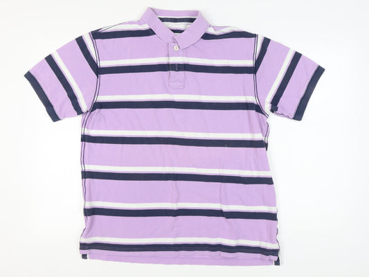 Boden Men's XL Purple Striped Short Sleeve Polo