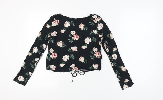 Hollister Women's Black Floral V-Neck Top, Size S