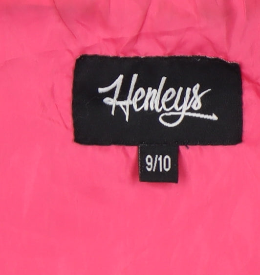 Close-up detail of Henleys girls’ blue jacket 9-10 years hooded mid-length