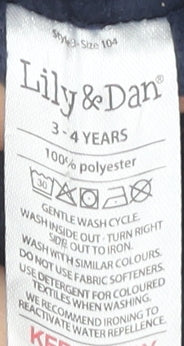 Close-up detail of Lily & Dan boys’ blue hooded puffer jacket 3-4 years