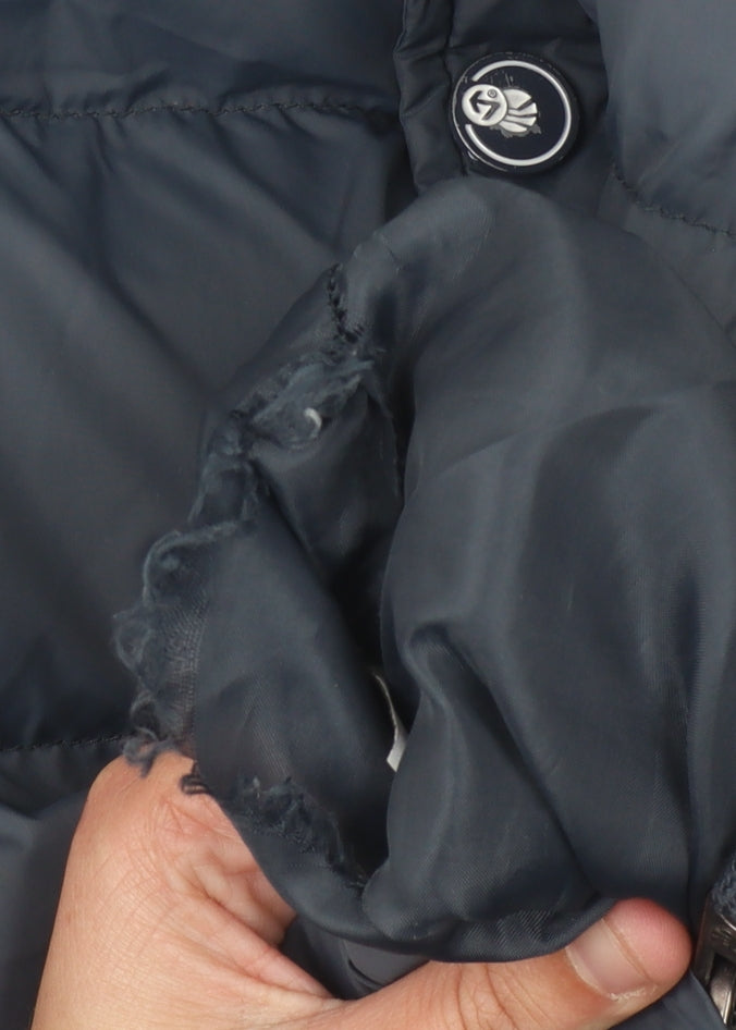 Brand and care label for Haywire boys’ blue puffer jacket l with logo