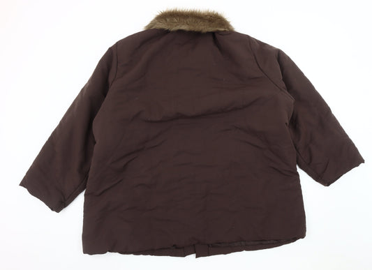 Newville Brown Women's Fur Trim Overcoat Size 12