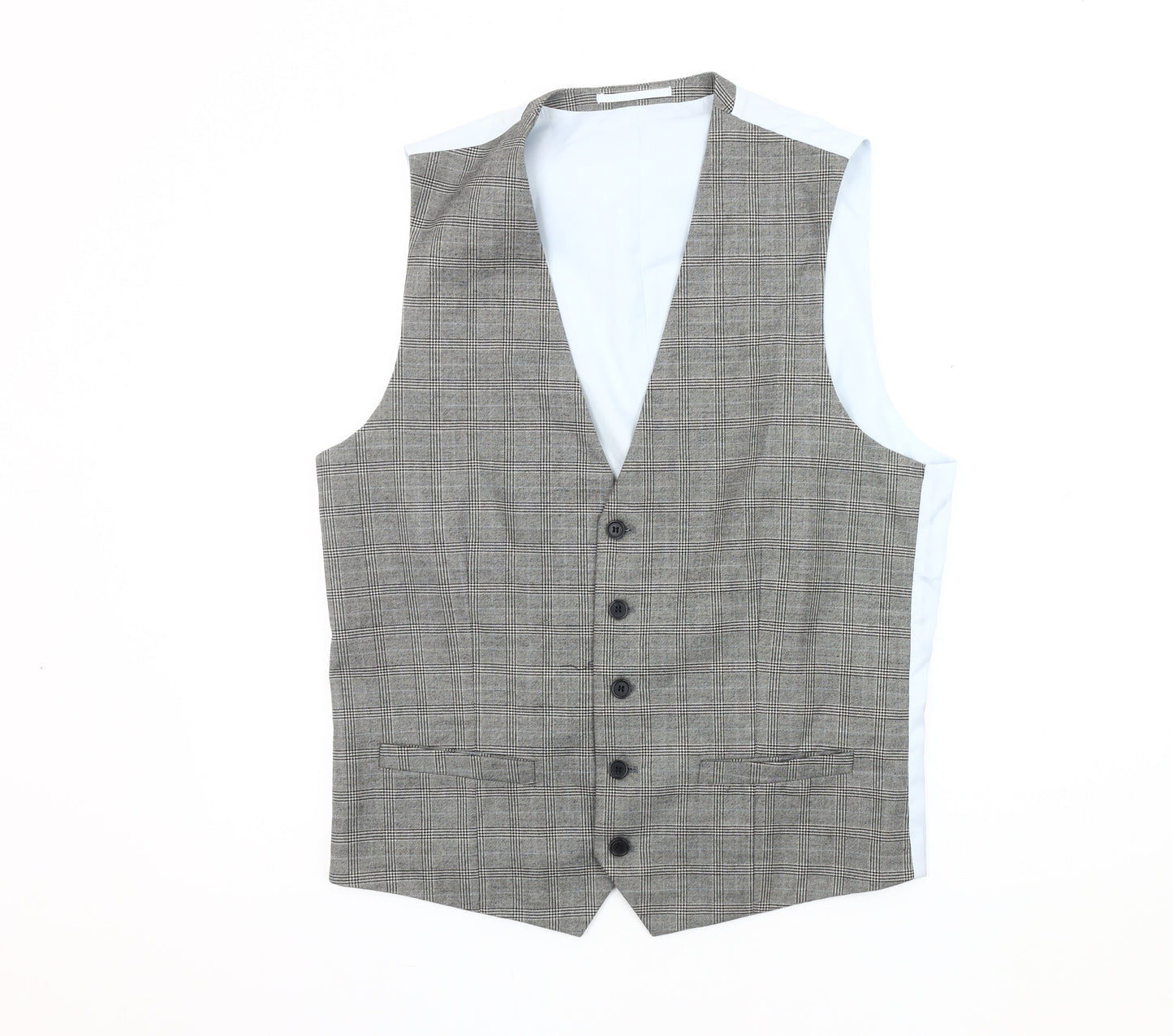 Moss London Men's Grey Check Waistcoat Size 42L Formal