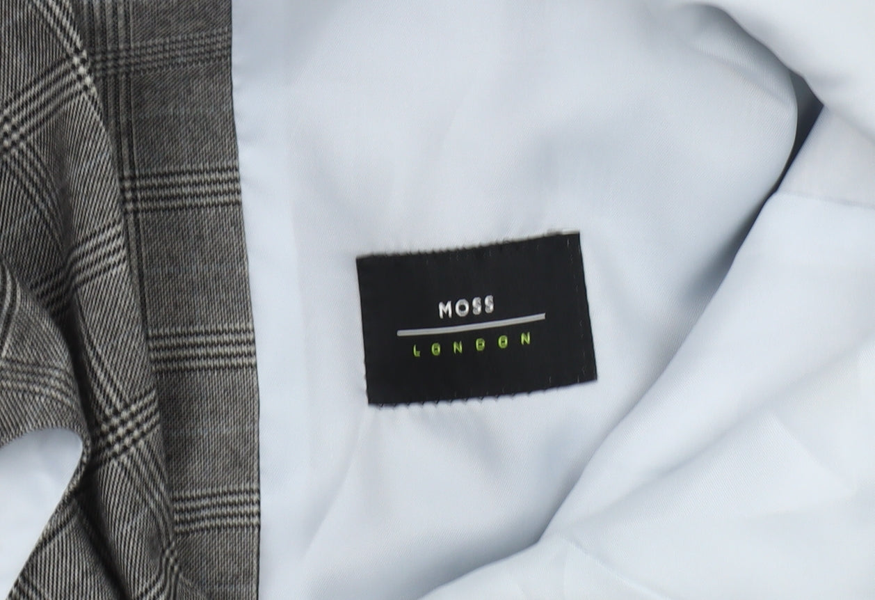 Moss London Men's Grey Check Waistcoat Size 42L Formal