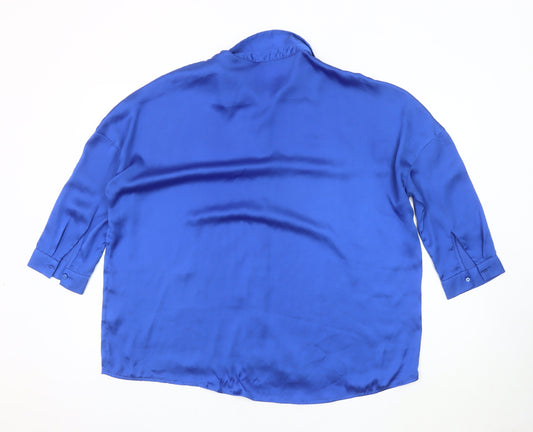 Womens UK Size S Stradivarius Blue Polyester Button-Up