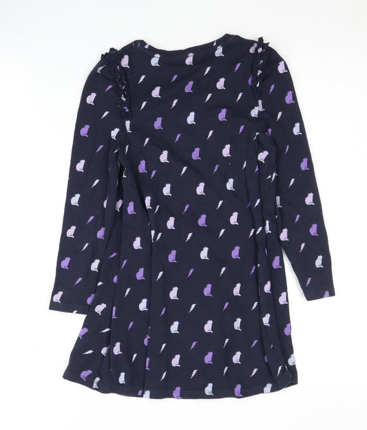 Marks and Spencer Girls Dress Multicoloured Cats 7-8 Years Long Sleeve