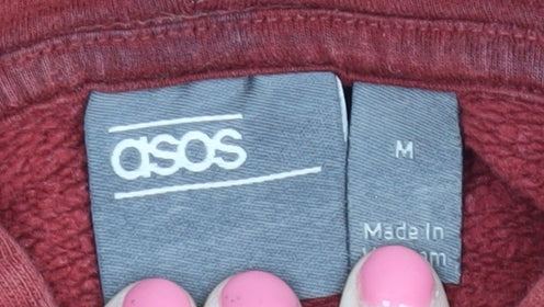 Brand and care label for ASOS Men's Red Pullover Hoodie