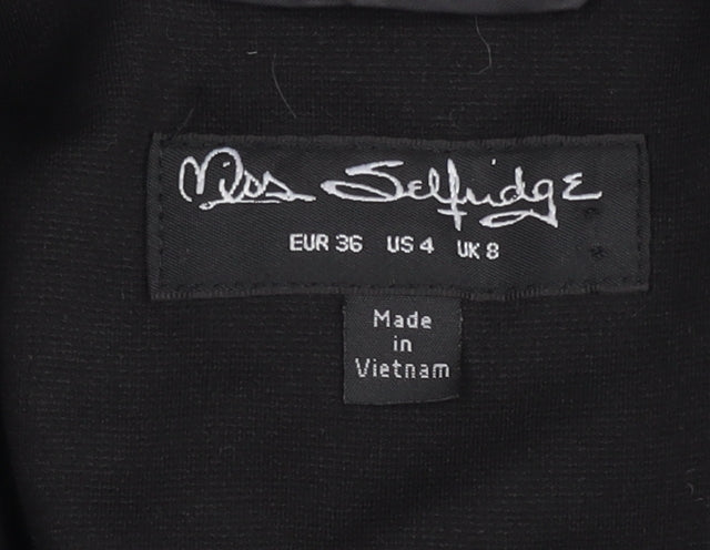 Brand and care label for Miss Selfridge Women's Black Blazer, size 8 Slim, Fit