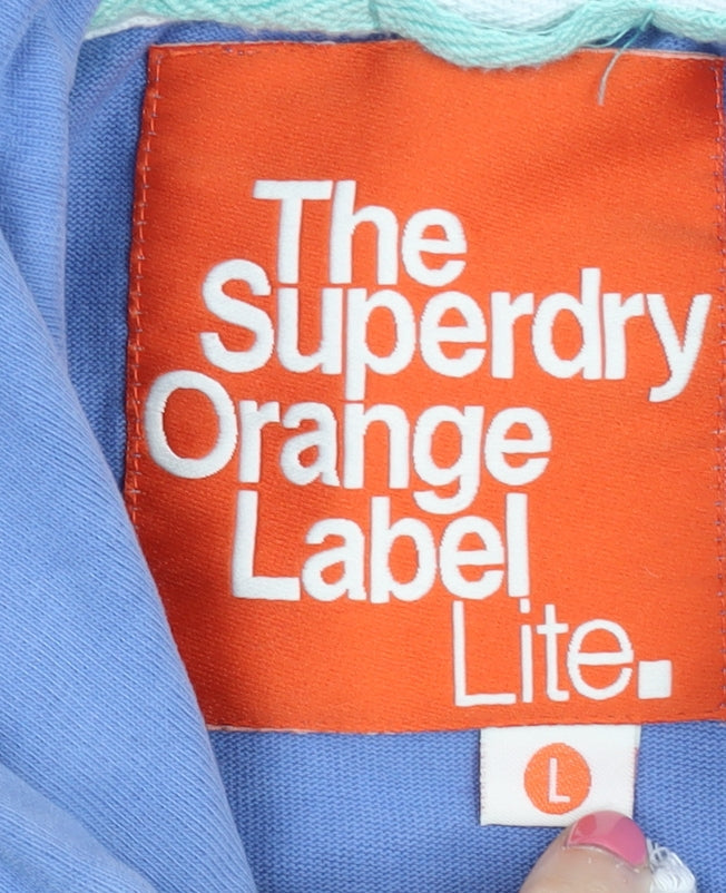 Superdry Blue L Hoodie Unisex Pullover Cotton Logo