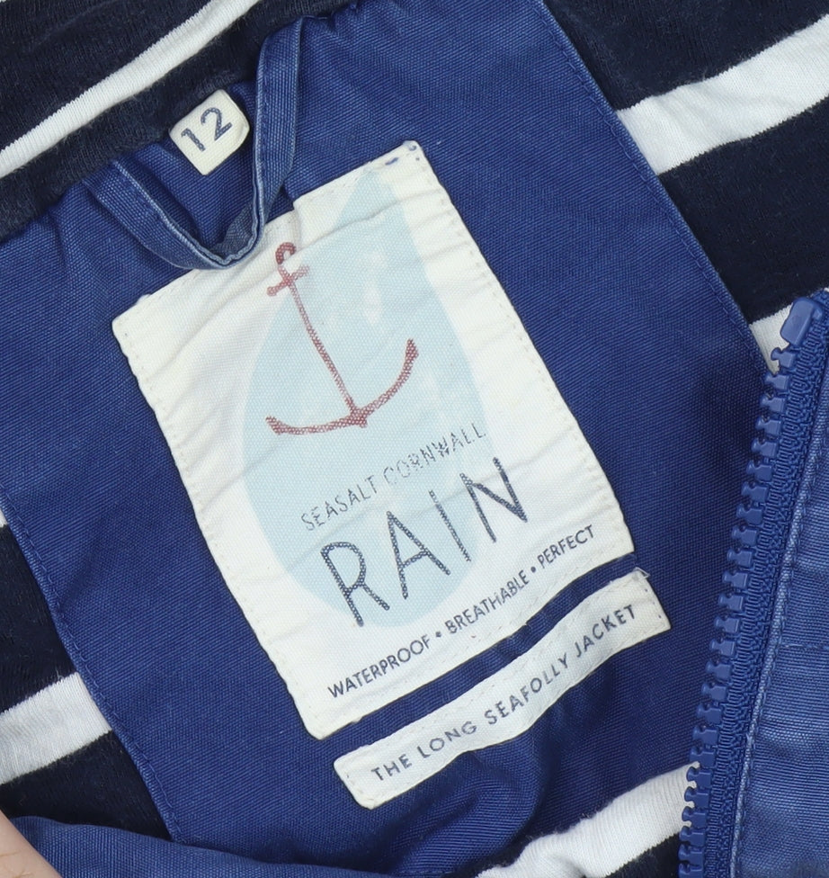 Seasalt Cornwall Blue Long Rain Coat Size 12