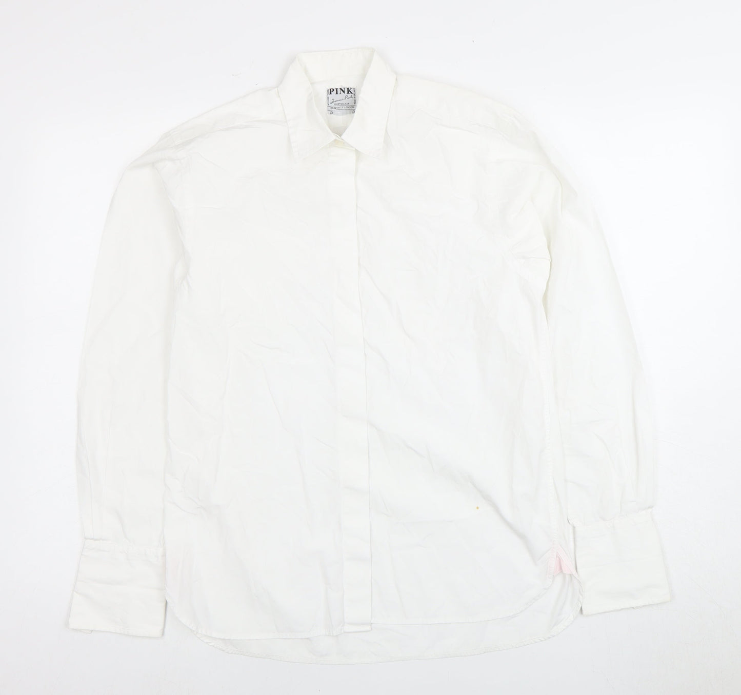 Pink Women's White Cotton Button-Up Shirt Size 10