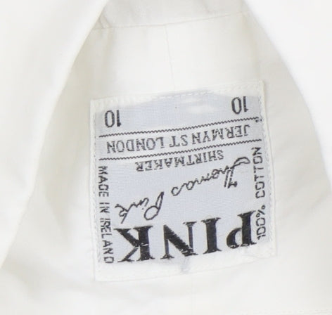 Pink Women's White Cotton Button-Up Shirt Size 10