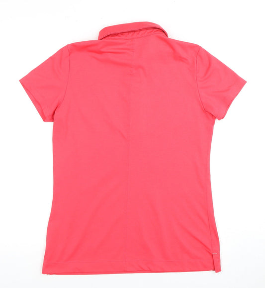 Nike Women Pink Polyester Polo M Collared Rhinestone