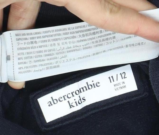 Close-up detail of Abercrombie & Fitch Kids girls’ black hoodie 11-12y pullover casual