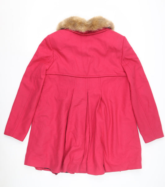 Monsoon Women's Pink Wool Coat with Fur Trim, Size 14