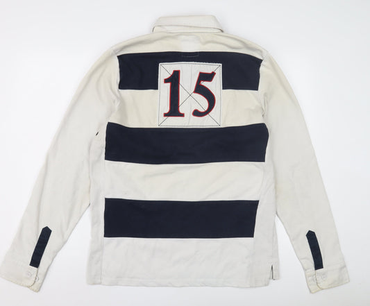 England Men's Beige Rugby Polo L Striped Long Sleeve