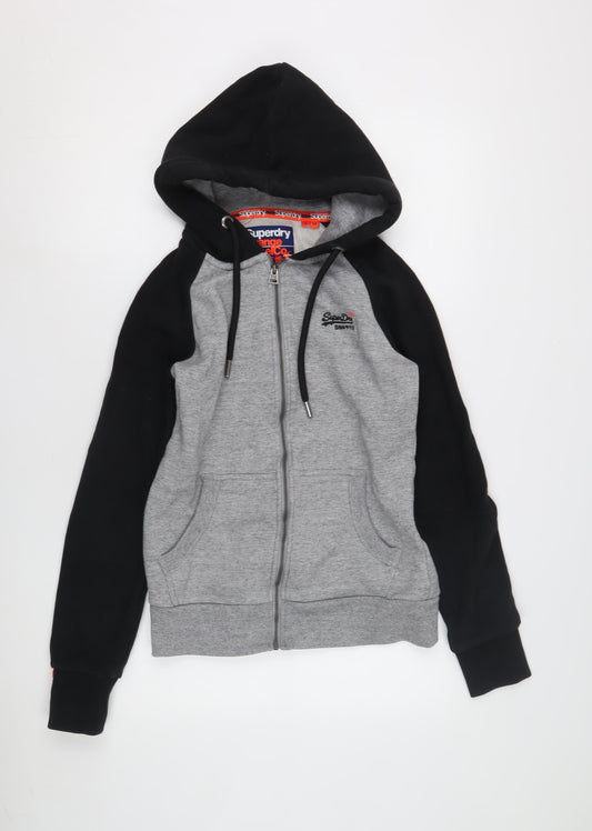 Superdry XS Grey Black Full Zip Unisex Hoodie