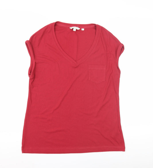 Womens UK Size 8 FatFace Red Cotton Blend T-Shirt