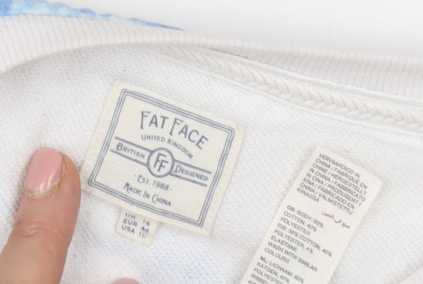 Fat Face Women's White Striped Pullover Sweatshirt, Size 16