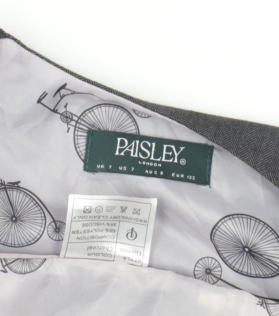 Close-up detail of Paisley boys’ grey waistcoat 7 years herringbone formal