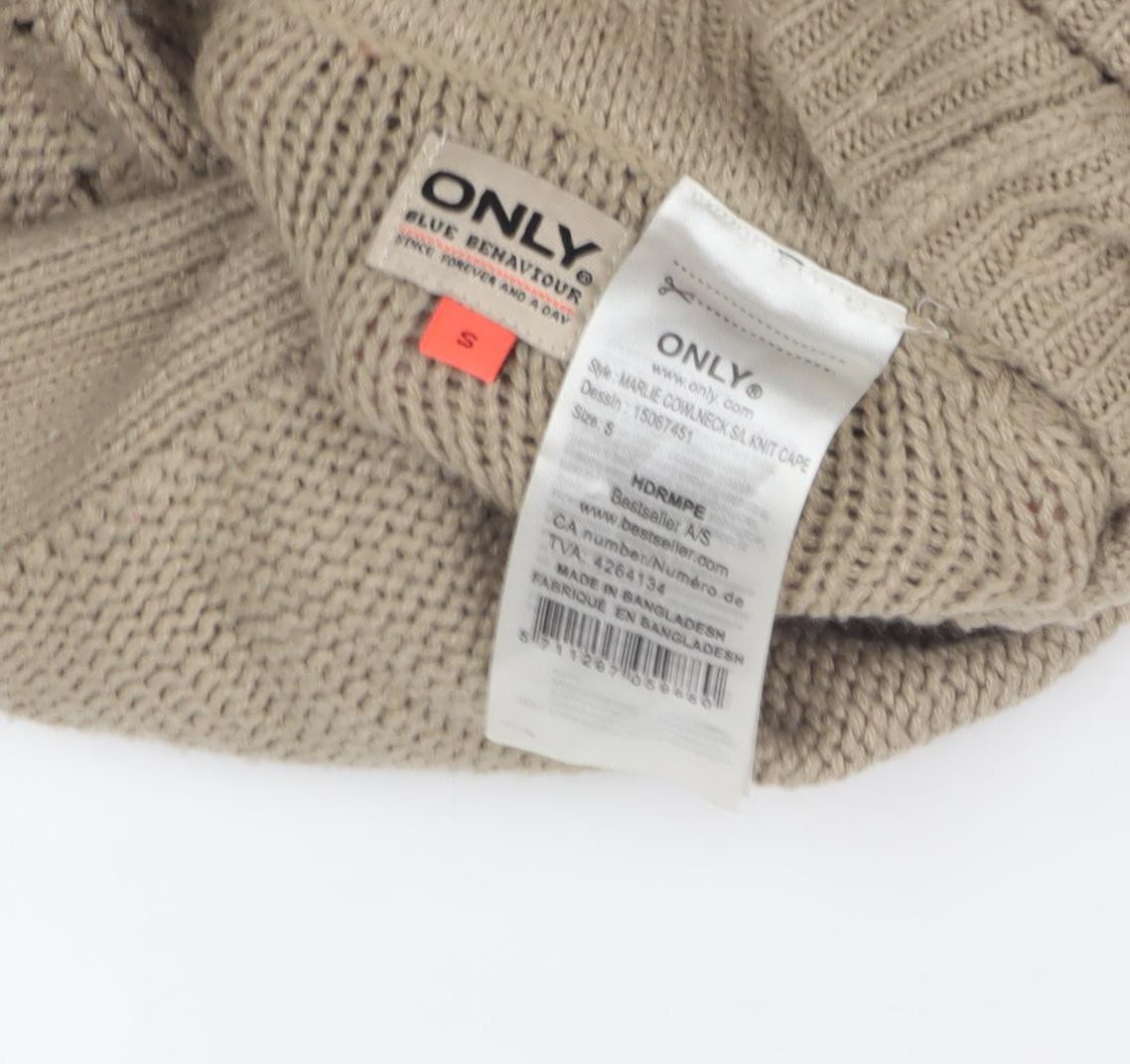 Close-up detail of Only Women's Beige Cable-Knit Cape, size S, Roll Neck