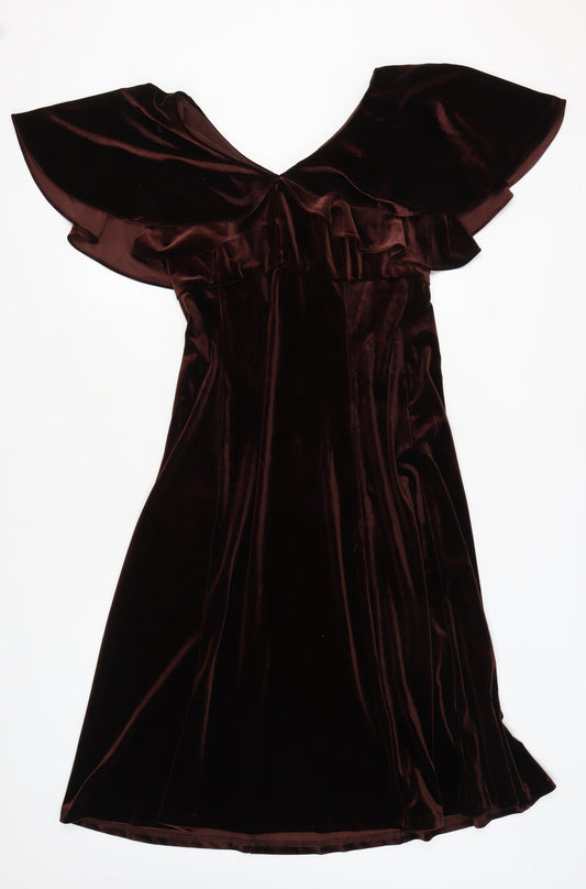 DKNY Women's Brown Velvet Flutter Sleeve Dress