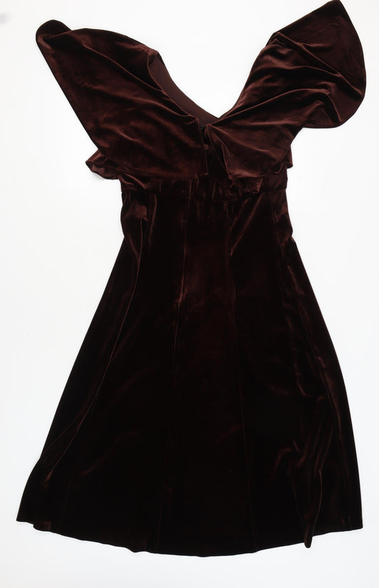 DKNY Women's Brown Velvet Flutter Sleeve Dress