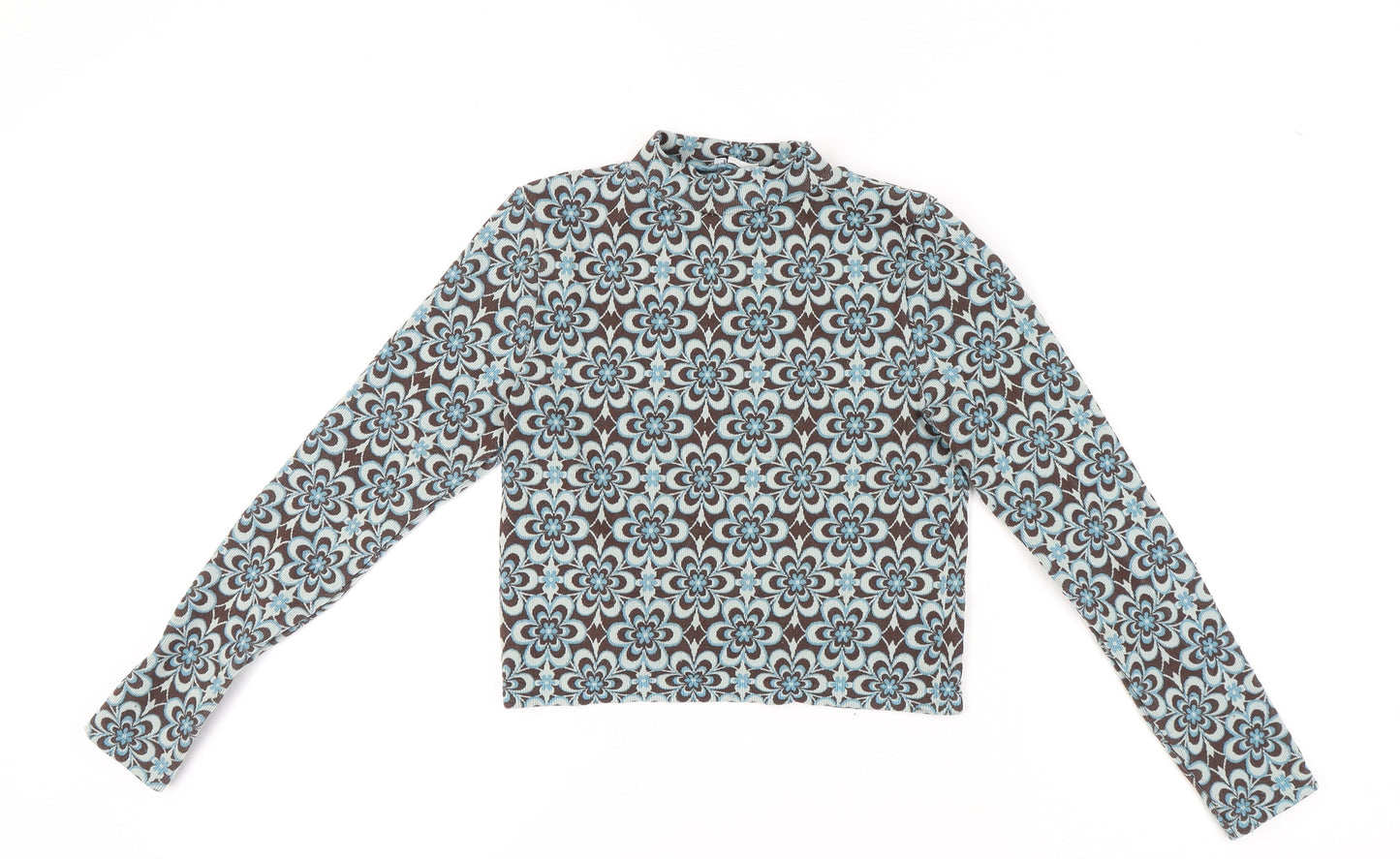 Stradivarius Women's Cropped Blouse, Geometric Brown/Blue, Size 14