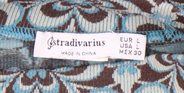 Stradivarius Women's Cropped Blouse, Geometric Brown/Blue, Size 14