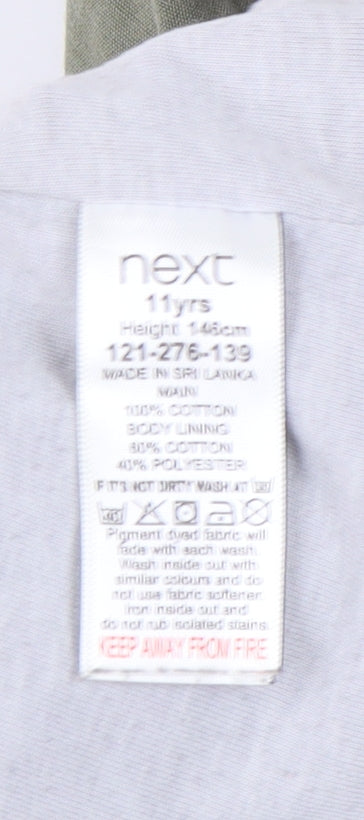 Close-up detail of Next girls’ green hooded anorak coat age 11