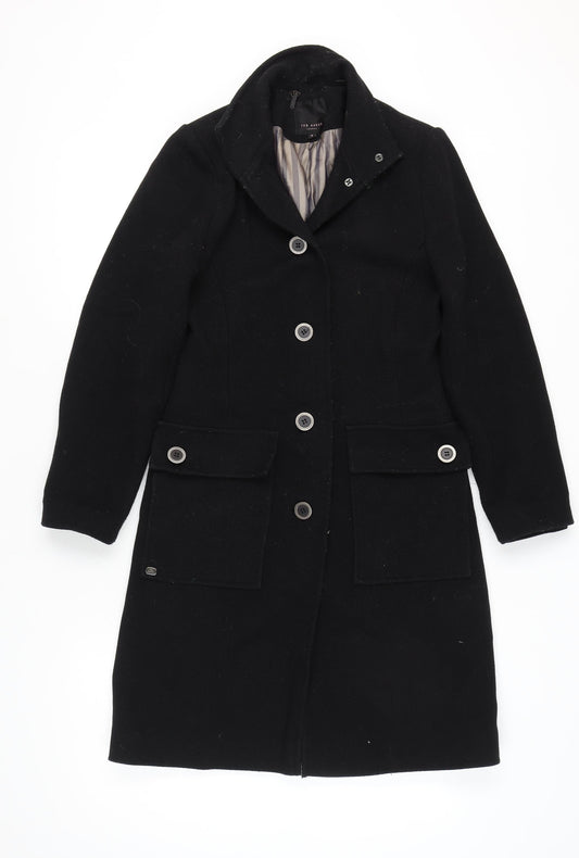 Ted Baker Women's Black Wool Long Overcoat Size 10