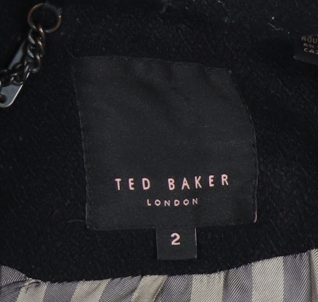 Ted Baker Women's Black Wool Long Overcoat Size 10