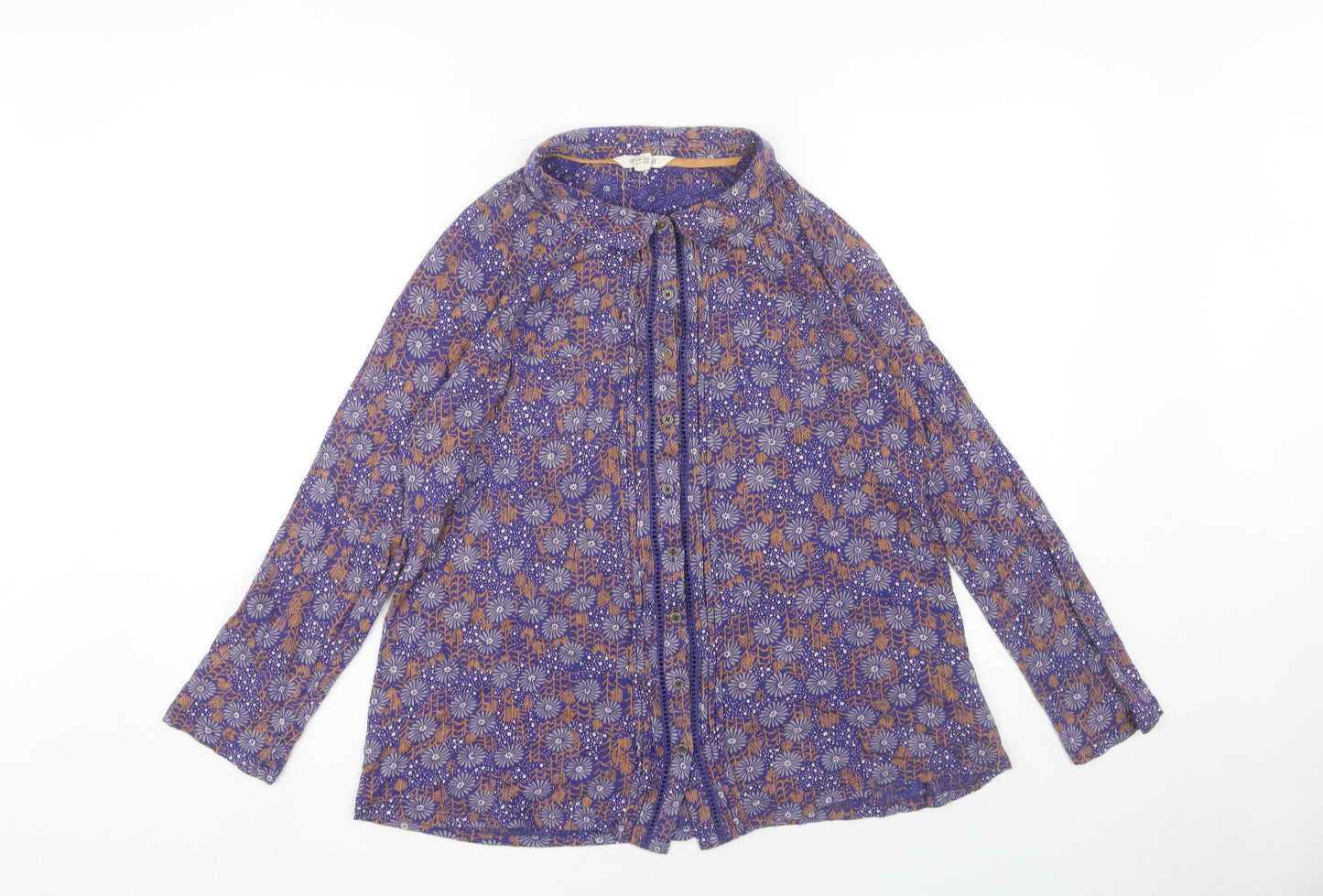 White Stuff Women's Purple Floral Button-Up Blouse Size 14