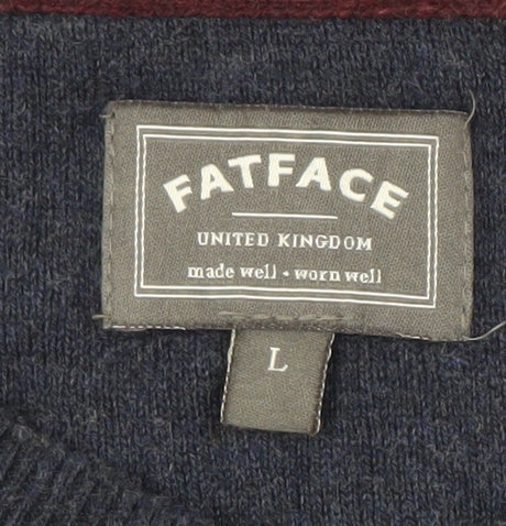 Fat Face Men's Blue V-Neck Pullover Jumper L