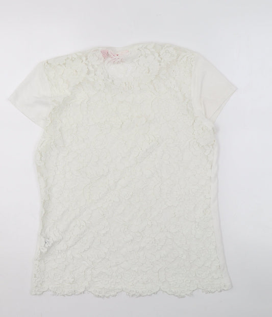 Womens UK Size 2 Ted Baker White Cotton Blend T-Shirt