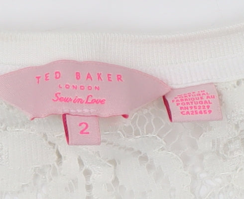 Ted Baker Women's White Lace T-Shirt Size 2 UK