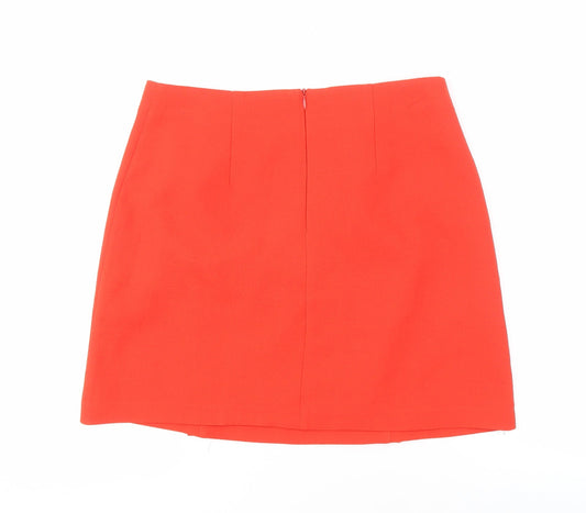 Oasis Women's Red Pencil Skirt Size 10 Ruffle Accent