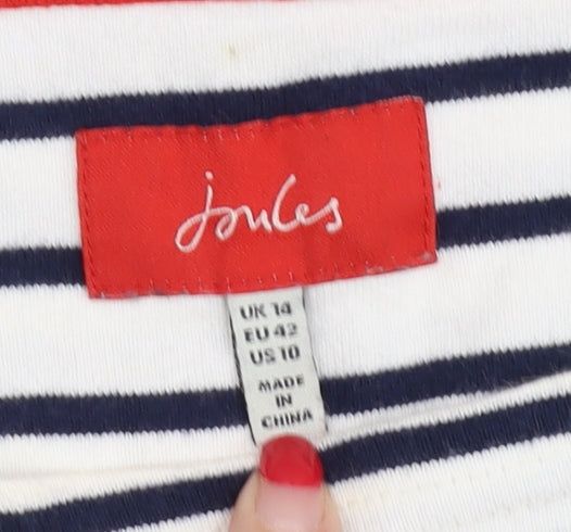 Joules Women's Striped T-Shirt White Cotton UK 14