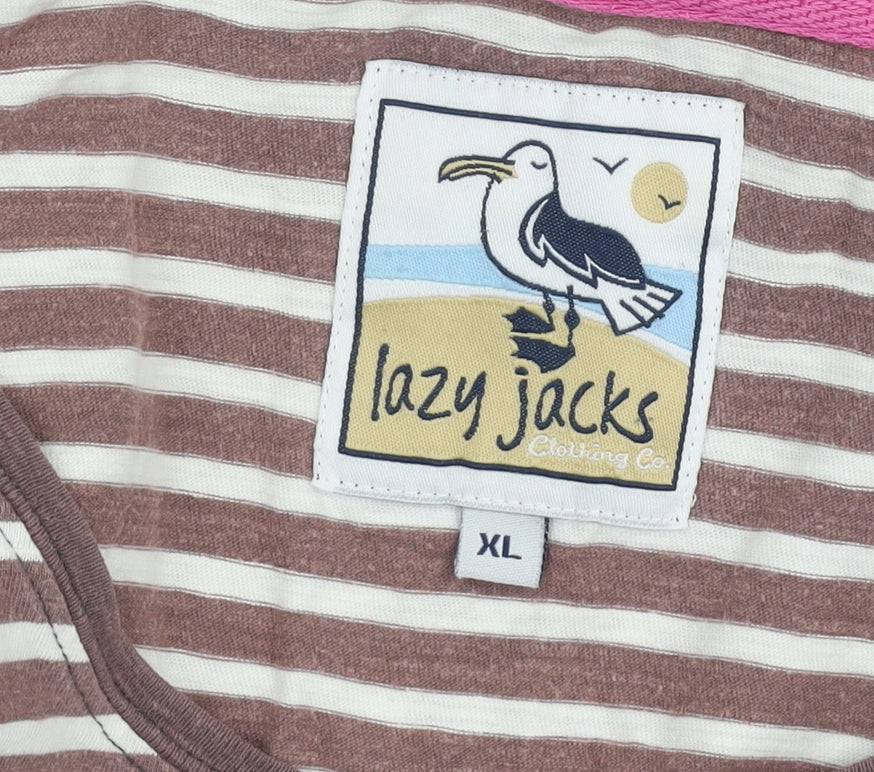 Lazy Jacks Women's Brown Striped XL Long Sleeve T-Shirt