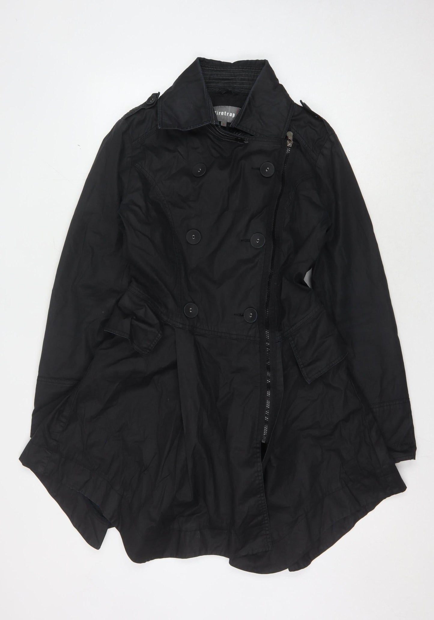 Firetrap Women's Black Trench Coat M Belted Classic