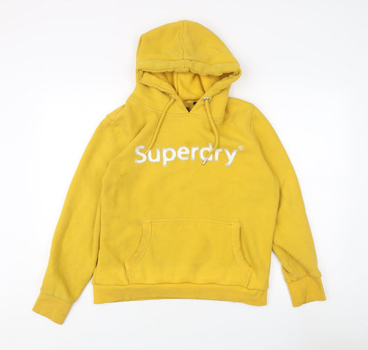 Superdry Women's Yellow Hoodie - Size 16, Logo Design