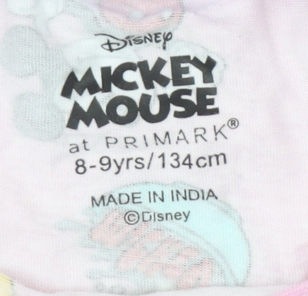 Close-up detail of Primark girls’ pink mickey mouse cropped t-shirt 8-9 years