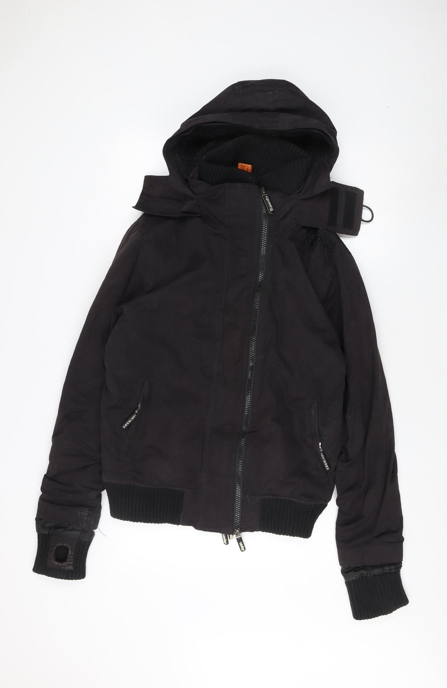 Superdry Men's Black Bomber Jacket, L, Hooded Windproof