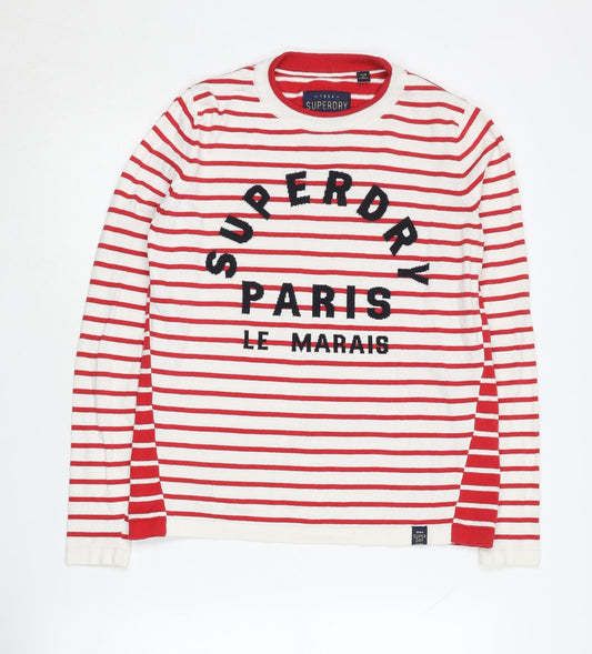 Superdry Women's Red Striped Pullover Jumper XS