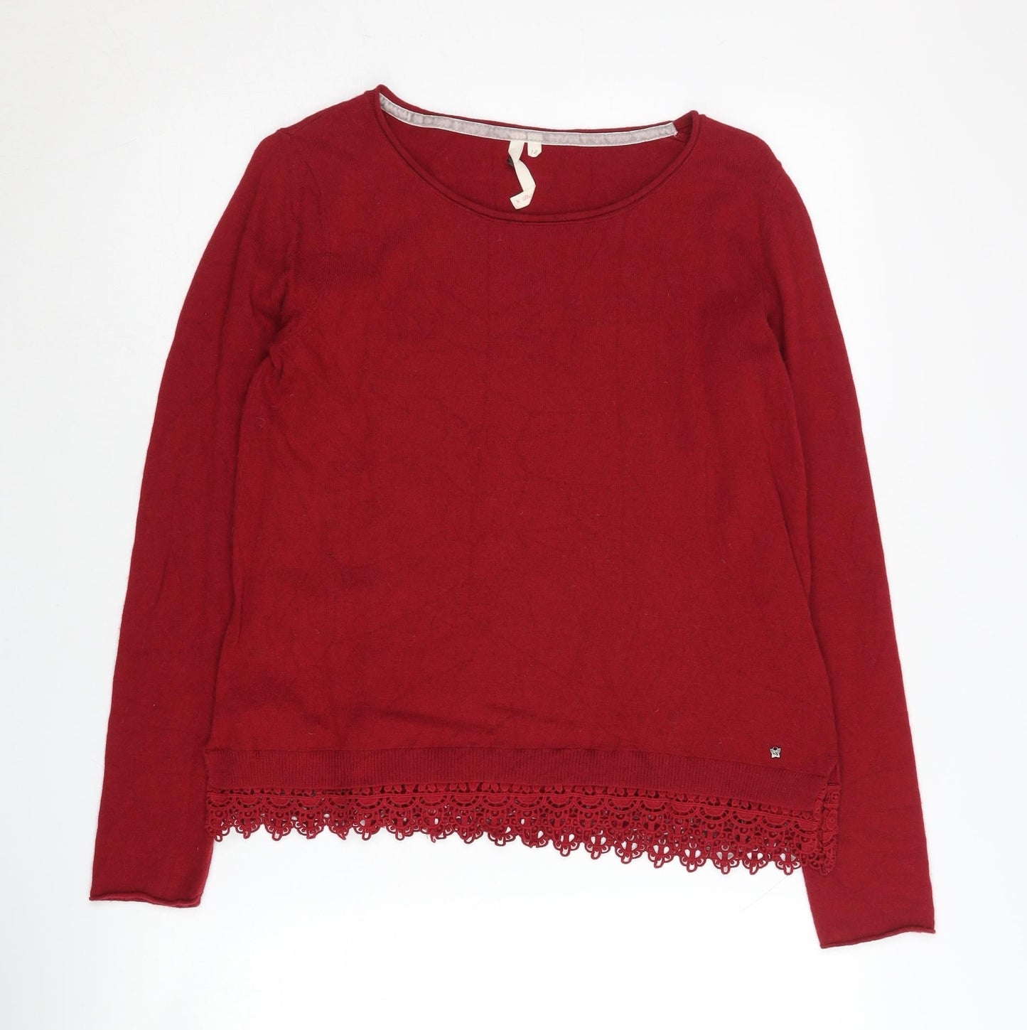 White Stuff Women's Red Lace Trim Pullover - Size 12