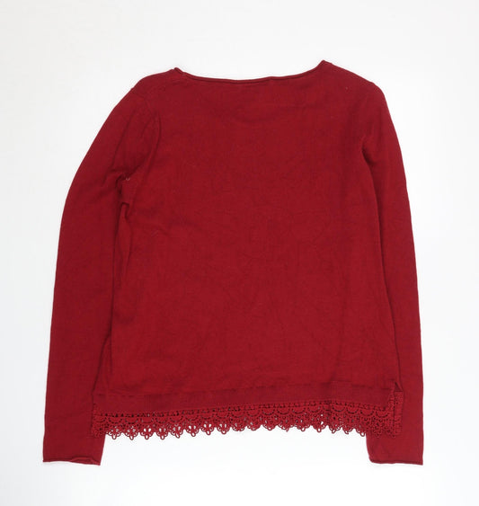 White Stuff Women's Red Lace Trim Pullover - Size 12