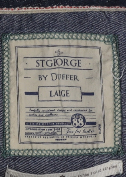 Brand and care label for St George Duffer Men's Green Striped Henley Sweatshirt L