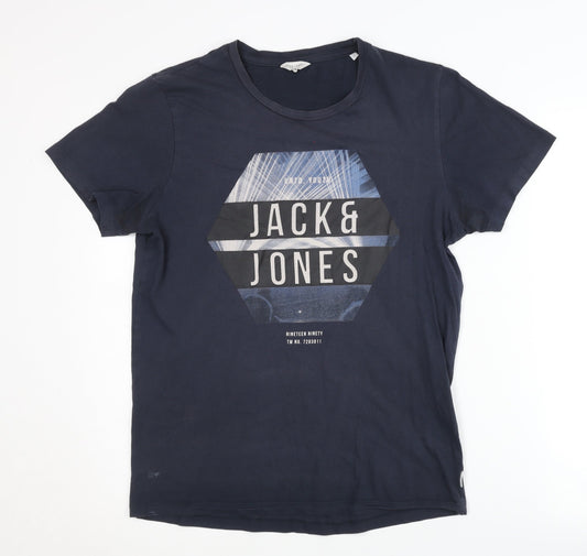 Jack & Jones Men's Blue Graphic Print T-Shirt, S