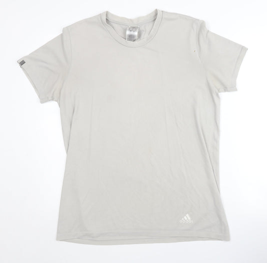 Adidas Men's Beige T-Shirt, Large, Crew Neck, Logo Accent